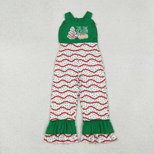 'tis the season christmas tree cake embroidery strap jumpsuit