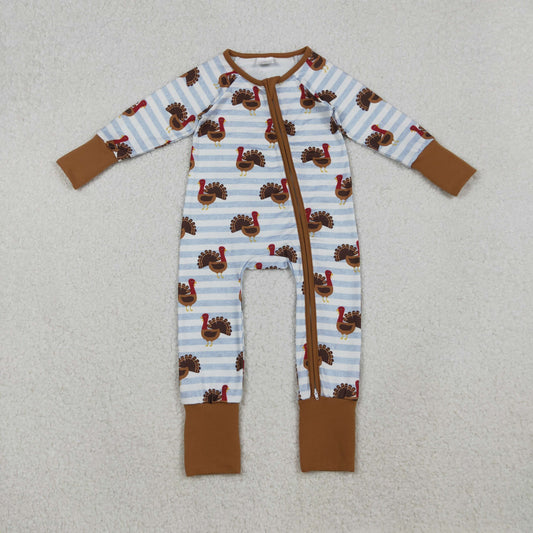 stripes turkey print thanksgiving day baby boy zipper sleeper infant pajama