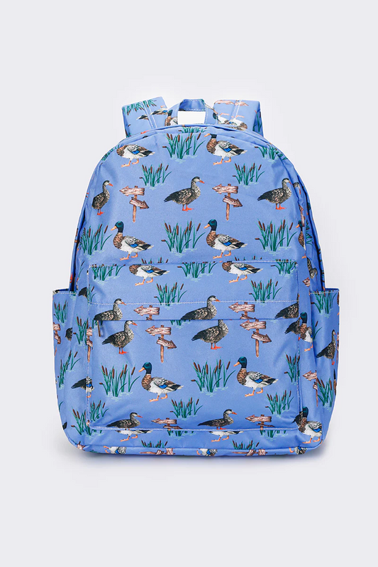 duck print children backpack blue bag