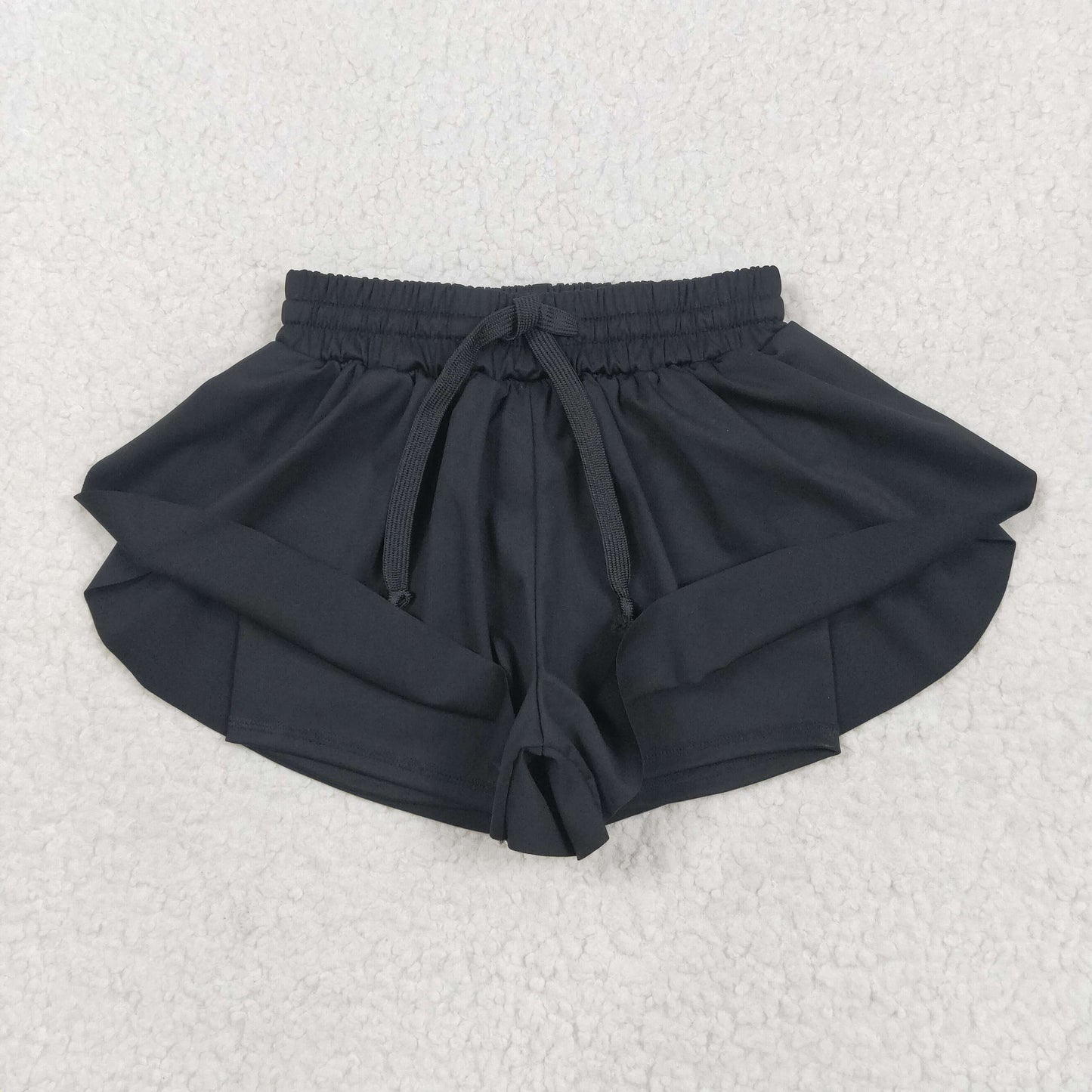 black solid color yoga girls sports shorts