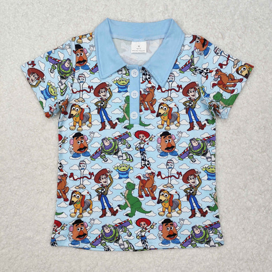 cartoon story polo button t-shirt boys top blue