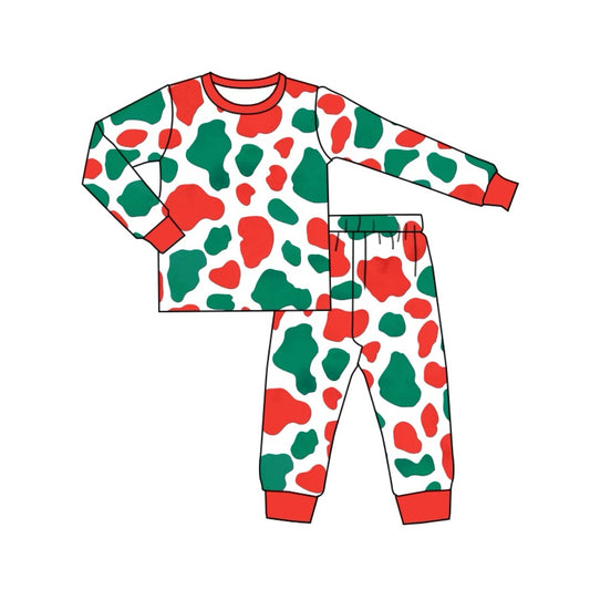 pre order green red cow print boys pajama set