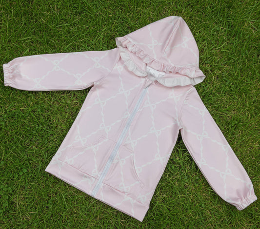 white bow on pink baby girl zip hoodie jacket