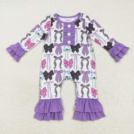 purple bow coquette ruffle romper
