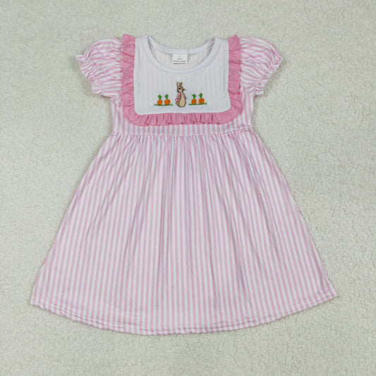 pink stripe carrot bunny embroidered girl easter dress