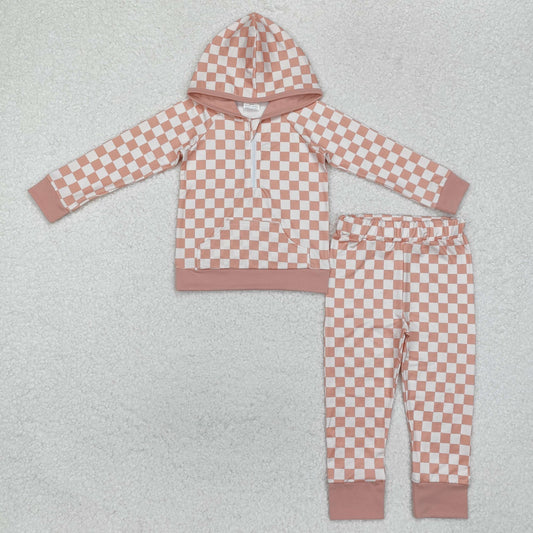 checkered zip hoodie pants set boys outfit