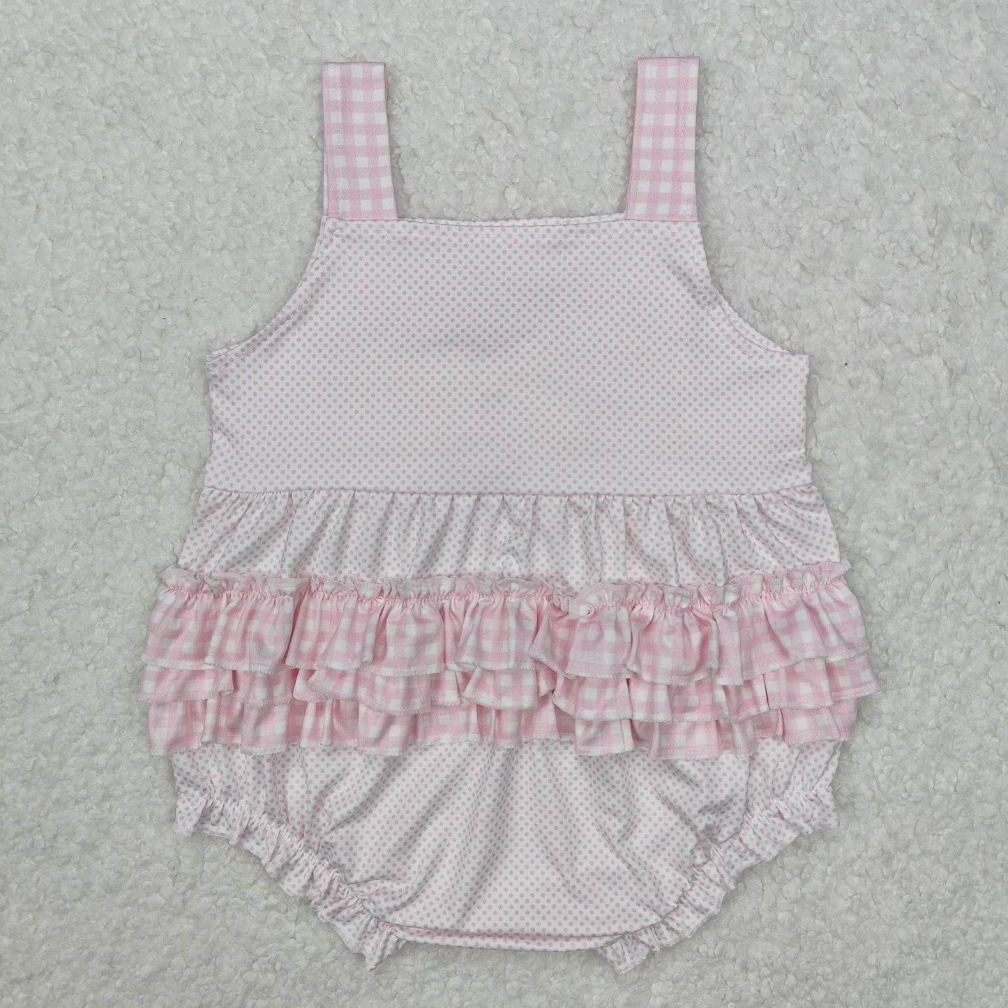 pink dots plaid bow ruffle strap bubbles