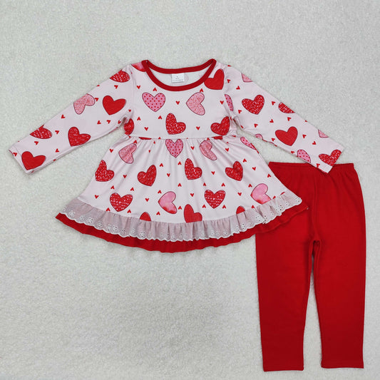 red legging set in heart valentine's day girls clothing