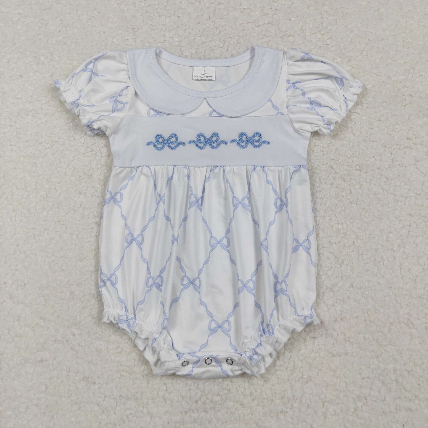 short sleeve blue coquette embroidered bubble baby clothes