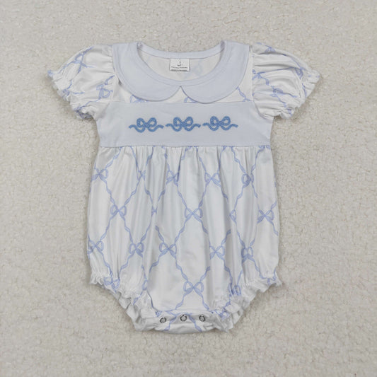 short sleeve blue coquette embroidered bubble baby clothes