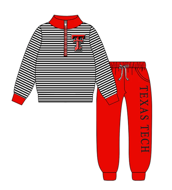 (Custom Design MOQ 5 Each Item)Team's Texas Tech Red Print Sibling Matching Clothes