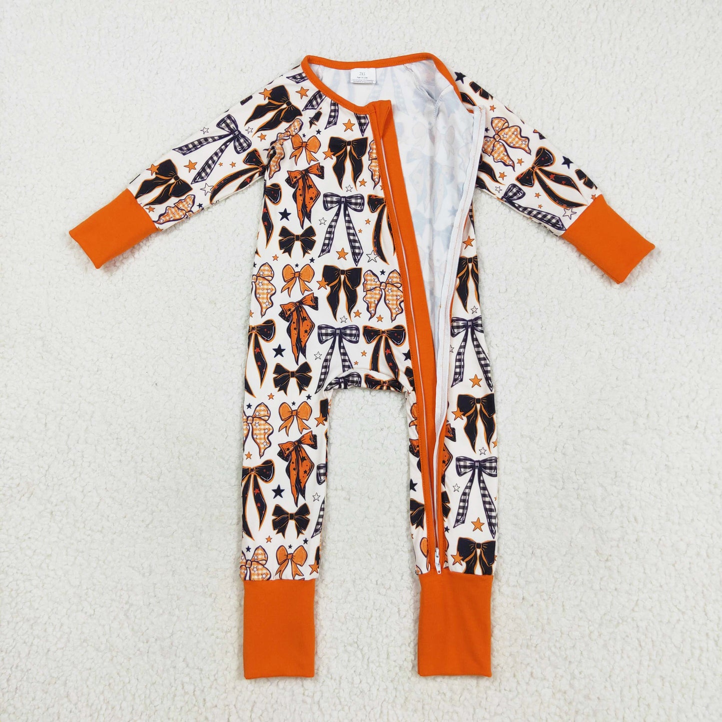 long sleeve orange Halloween bows zip sleeper