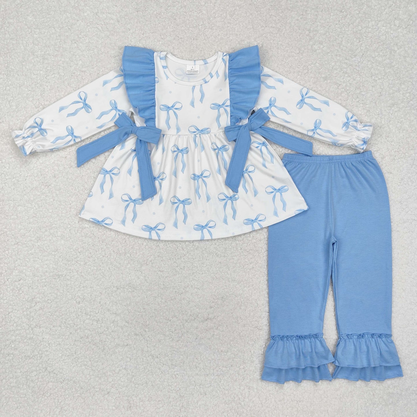 blue bows ruffle pants set fall girls clothing