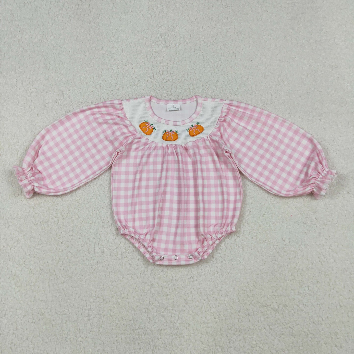 pink plaid pumpkin embroidery smock bubble