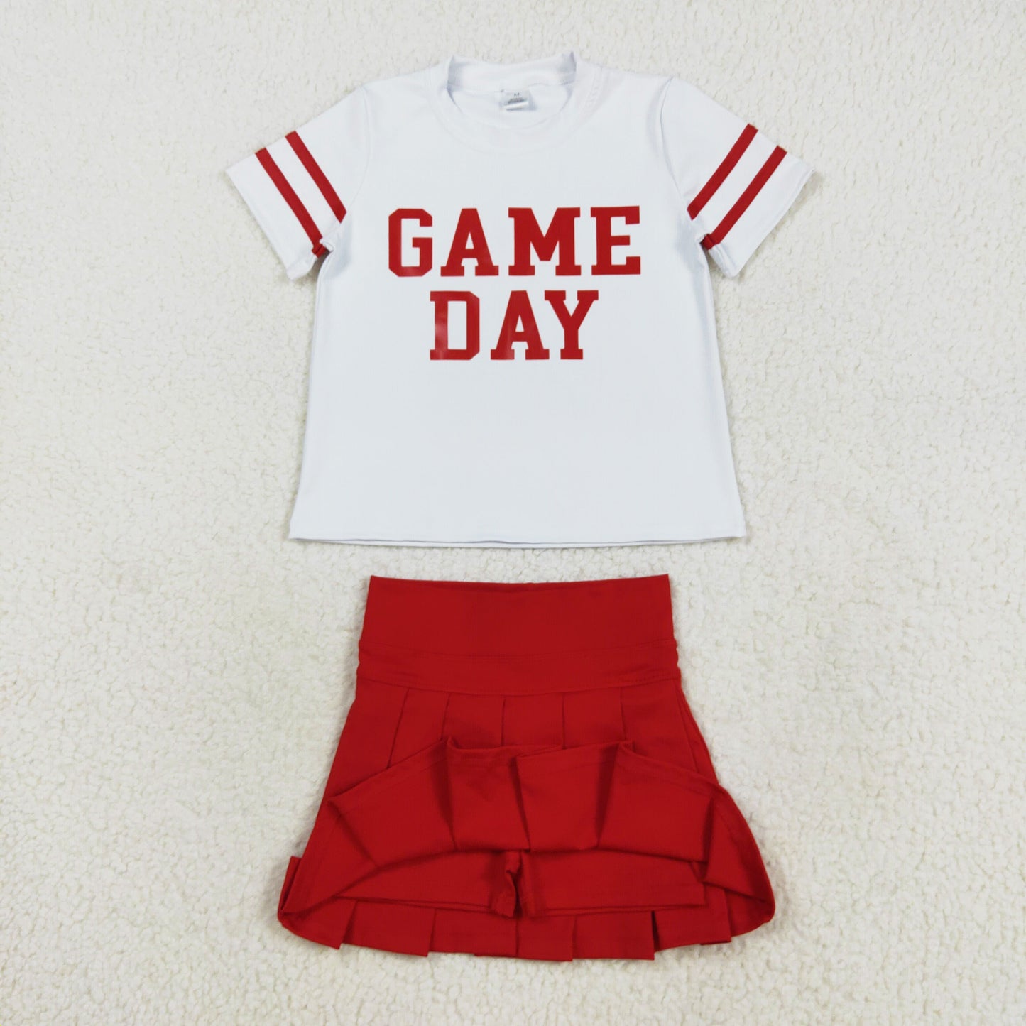 Red White Digital Game Day Pleated Skirts Set