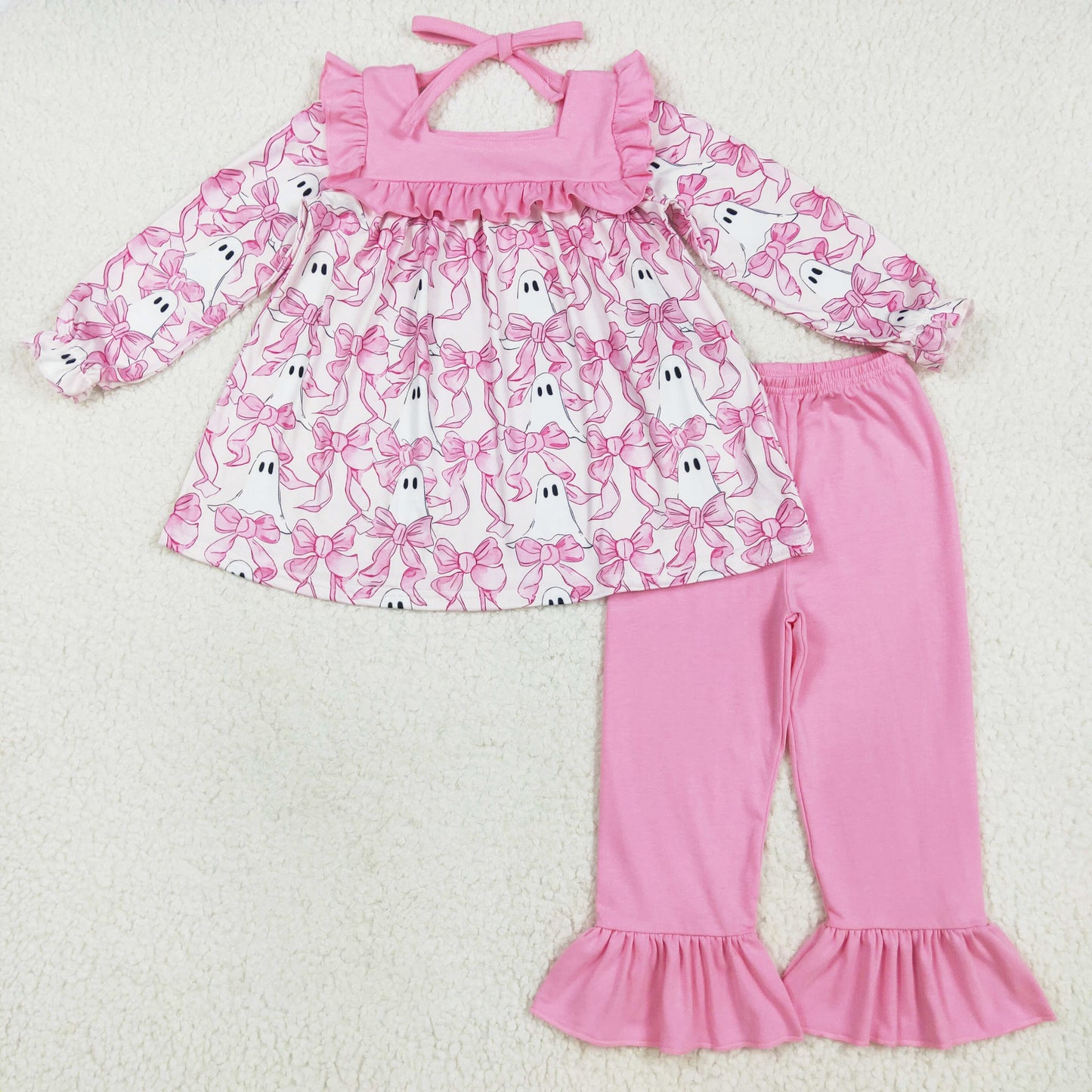 pink bow boo Halloween girls pants set