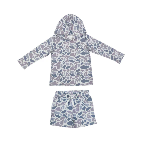 long sleeve camo hoodie top shorts outfit