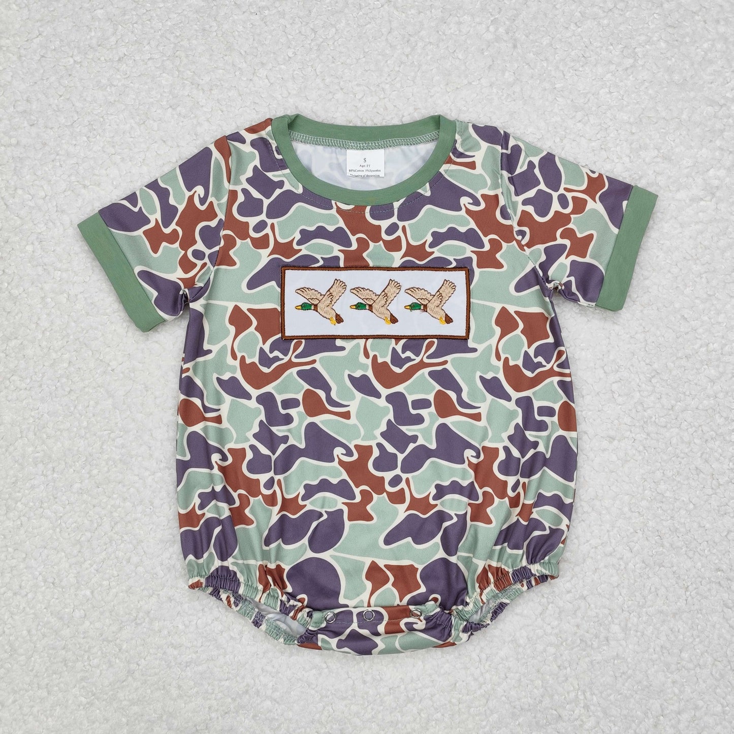 baby boy camo duck embroidery bubble