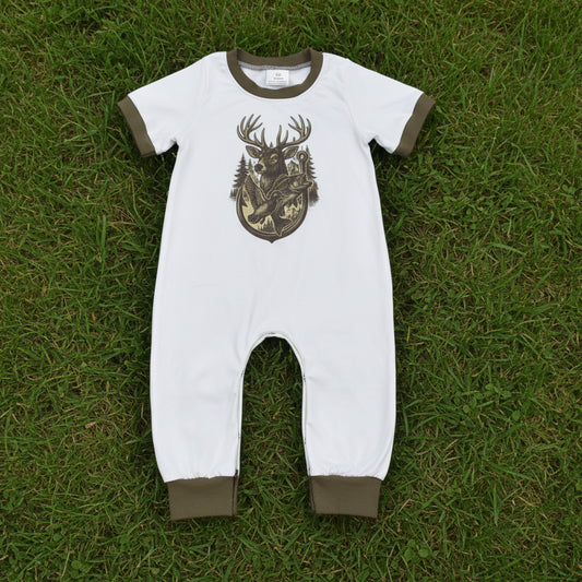 short sleeve deer hunting print boy romper