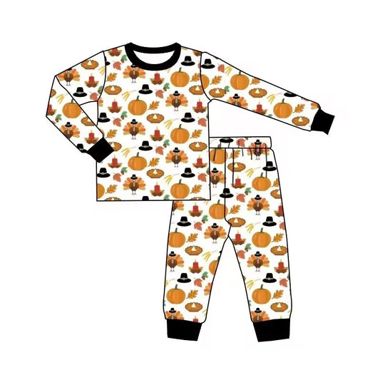 Split-CLOSE 24th Aug kids turkey and pumpkin thanksgiving day pajama