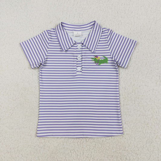 purple stripe crocodile print polo t-shirt boys top