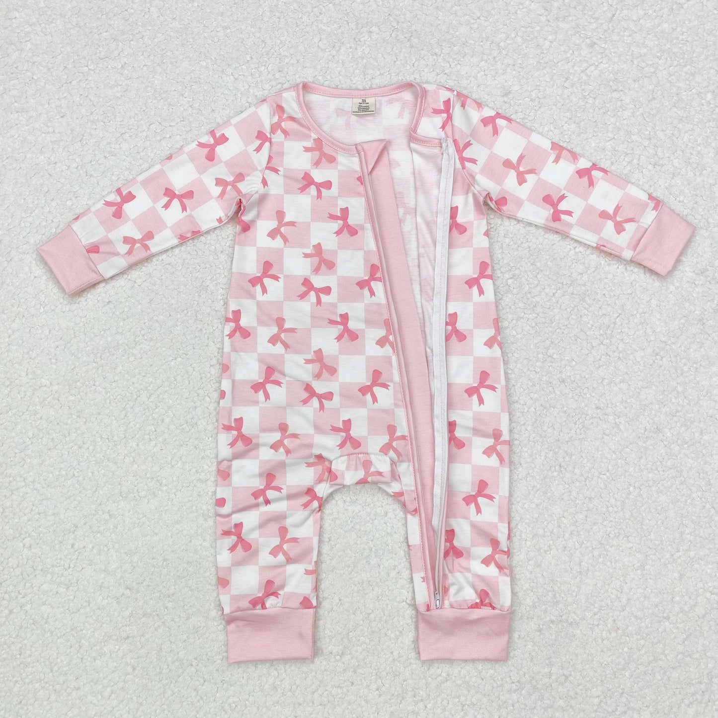 checkered pink bows bamboo sleeper zipper PJs