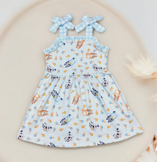 dog&ice-cream strap dress girl summer dresses