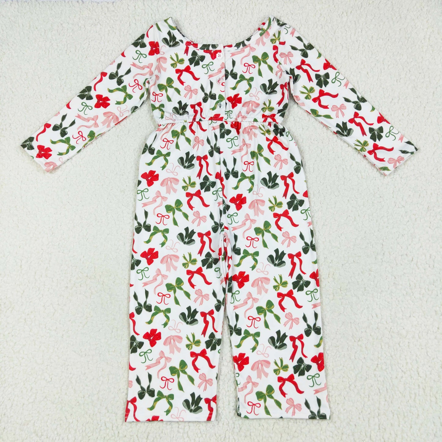 long sleeve red green bow straight pants girls jumpsuit