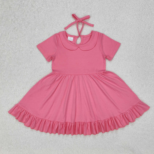 short sleeve ruffle twirly cotton pink dress kids dresses