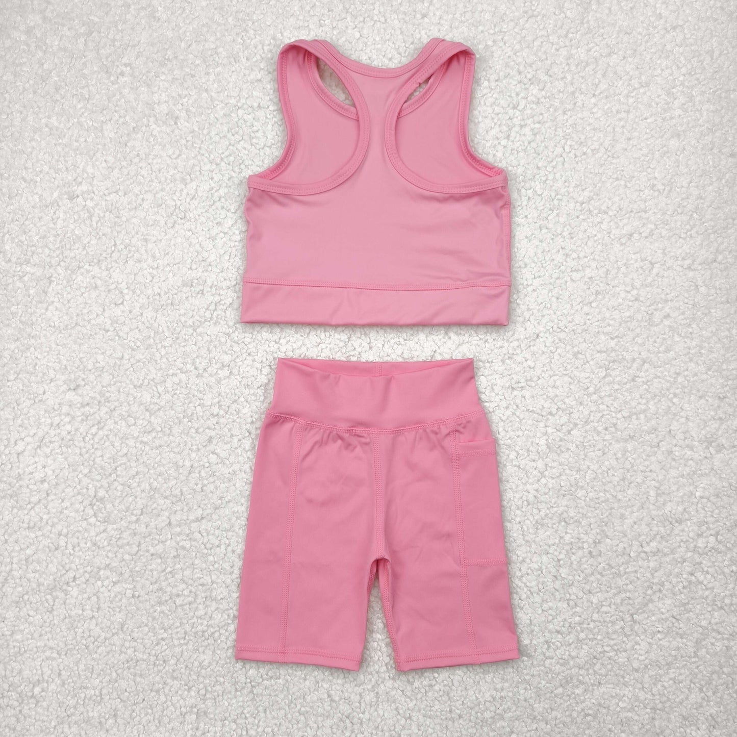 kids girl yoga pink athletic tank shorts set