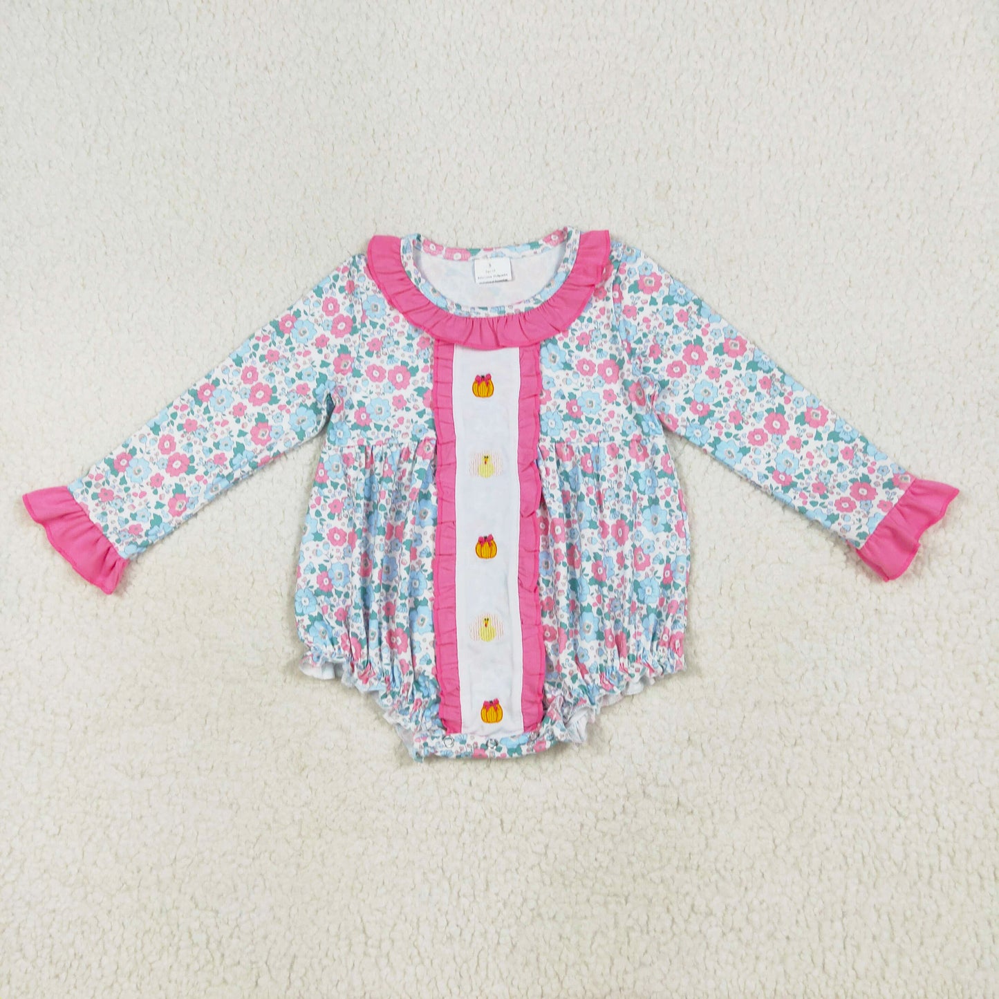 Thanksgiving day floral pumpkin turkey embroidery baby girl bubble