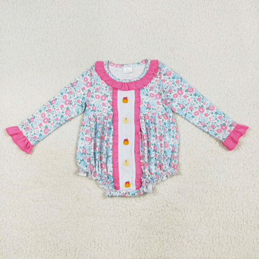 Thanksgiving day floral pumpkin turkey embroidery baby girl bubble