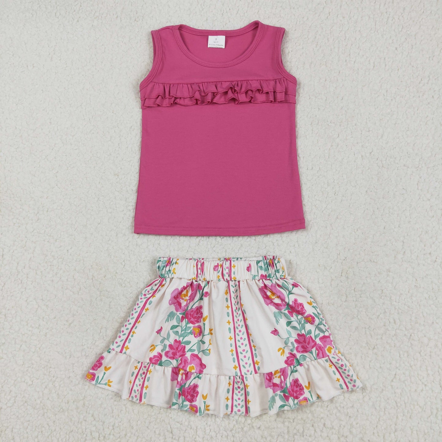 pink top floral skirt outfit girl summer clothes