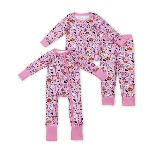 Pink Spooky Halloween Girls Sibling Pajamas