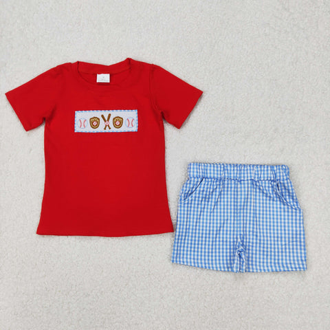 baseball embroidery boy shorts set