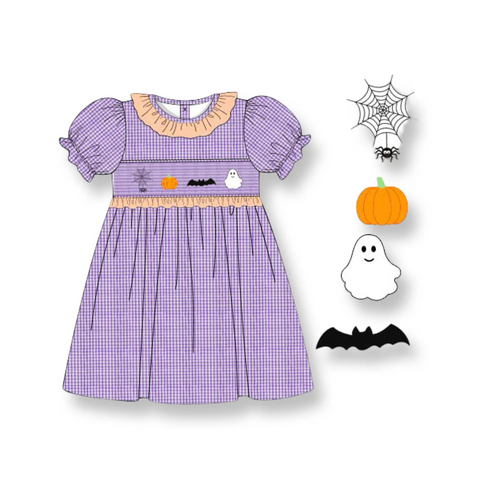 TAT 6 weeks MOQ 3 girls navy gingham turkeypurple Halloween dress