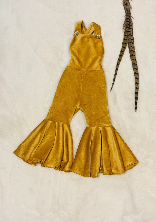 pre order girl gold velvet overalls