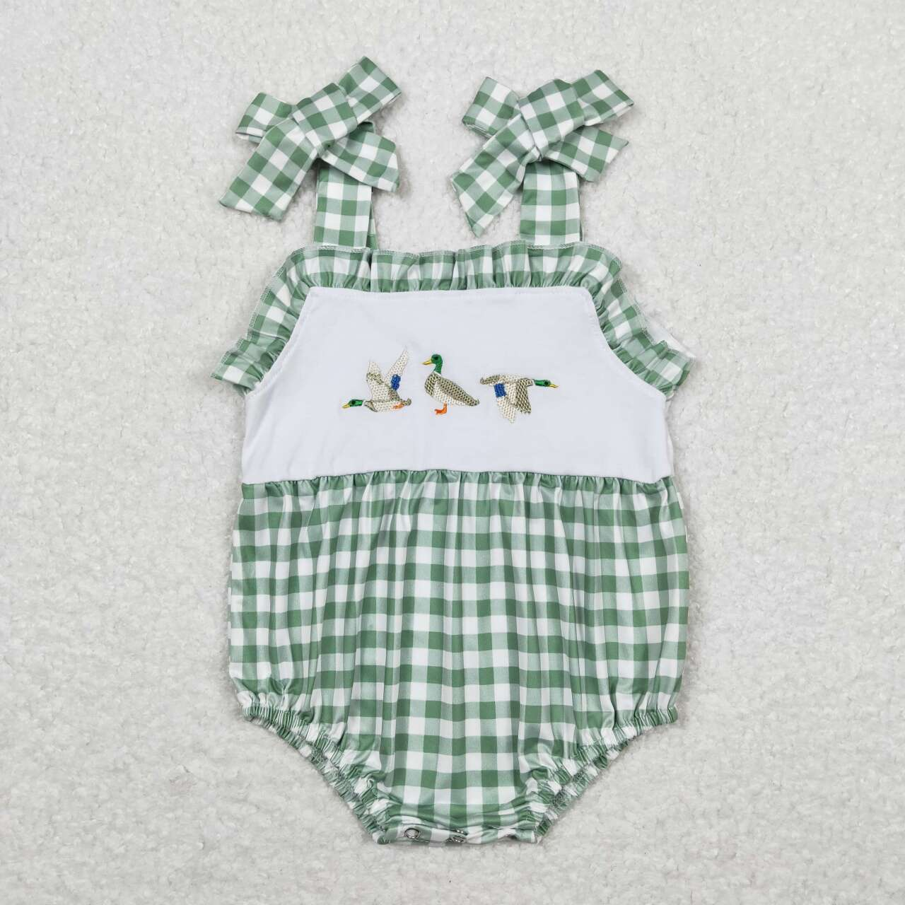 SR1065  USA Warehouse Green Plaid Embroidery Mallard Baby Bubble