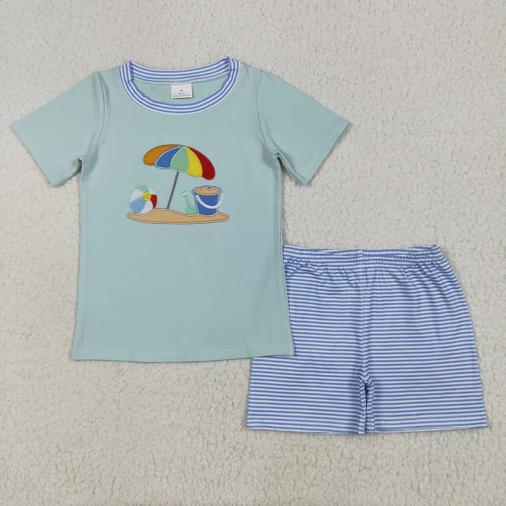 Sibling Embroidery Beach Umbrella Scallop Short Set