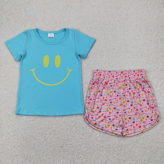 blue smile tee happy vibes shorts set (digital printed)