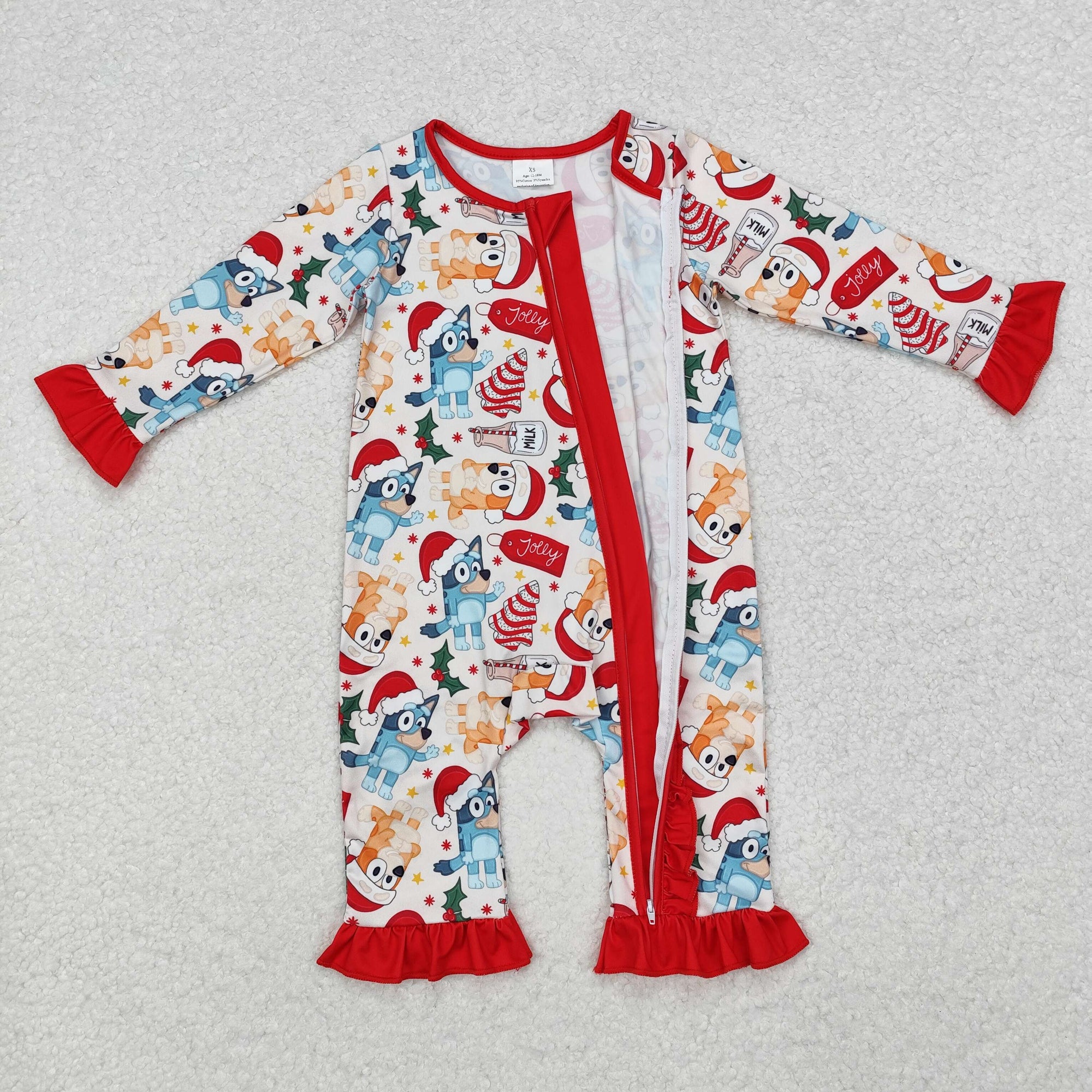santa blu*y print girl zip sleeper Christmas baby clothes