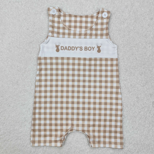 deer daddy's boy print plaid tank romper