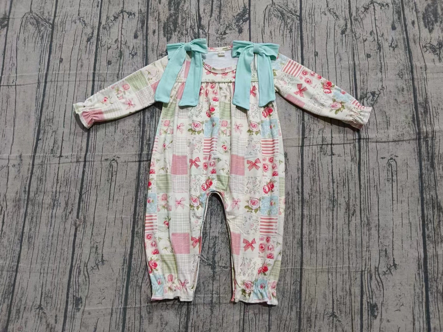 TAT 6-8 weeks MOQ 5 bow flower patchwork girl romper