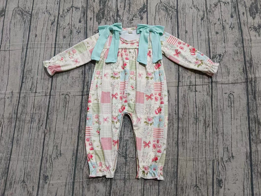 TAT 6-8 weeks MOQ 5 bow flower patchwork girl romper