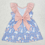 rabbit and bow print girl easter dress