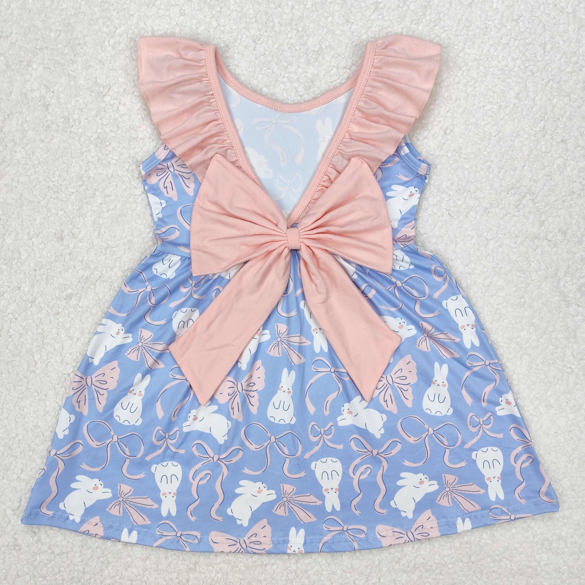 rabbit and bow print girl easter dress