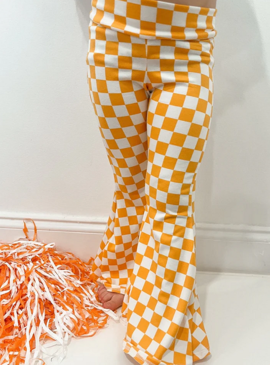 Split-CLOSE 2025 12nd July orange checkered bell botton pants