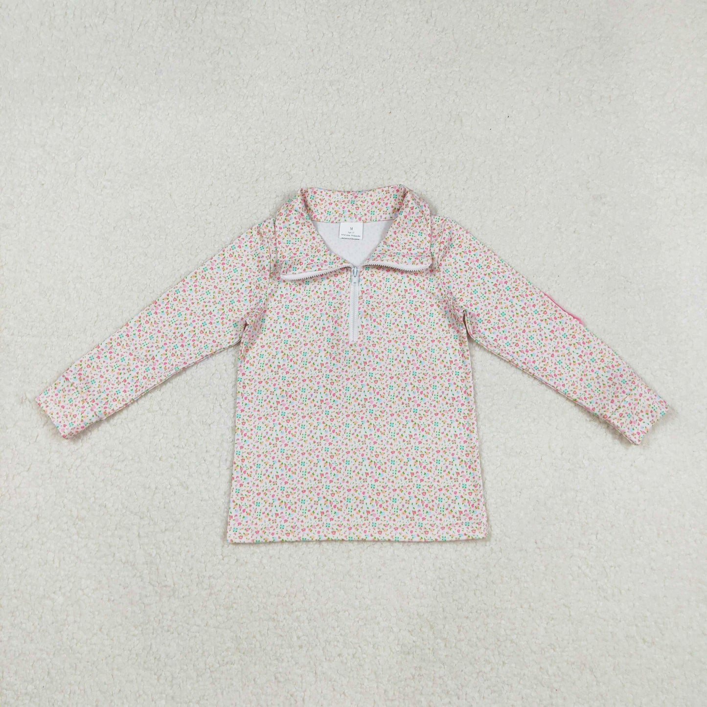 long sleeve floral zip pullover girls top