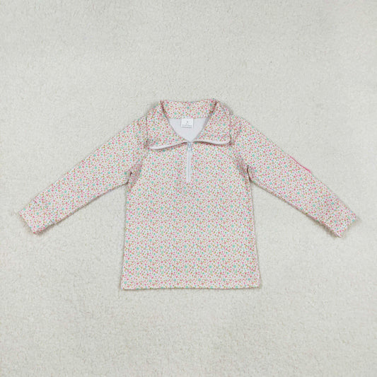 long sleeve floral zip pullover girls top