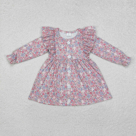 girl fall floral button dress